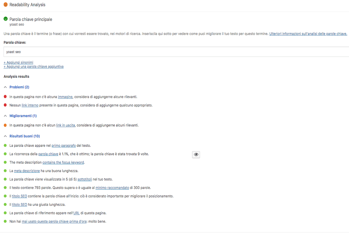 Yoast seo - risultati