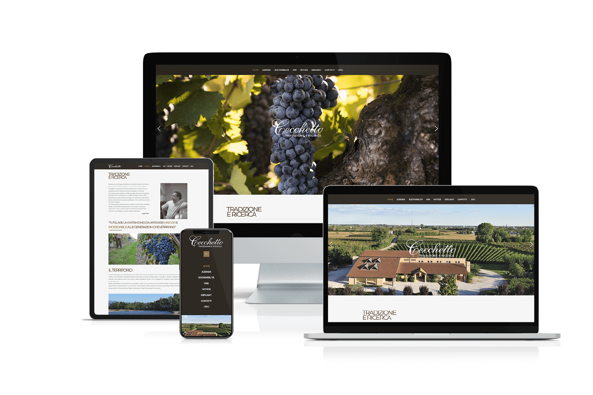 Mockup sito web responsive di cecchetto wines