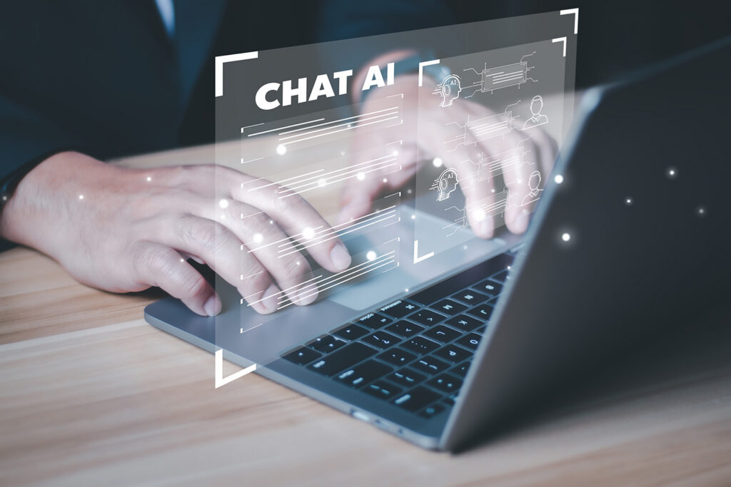 computer e finestra con chat ai