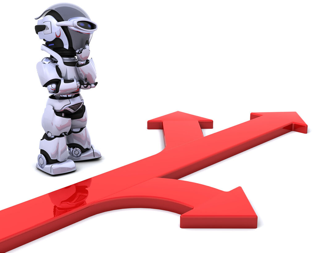 robot che pensa alla direzione da prendere